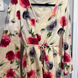 Floral V-Neck Romper with Tie Waist